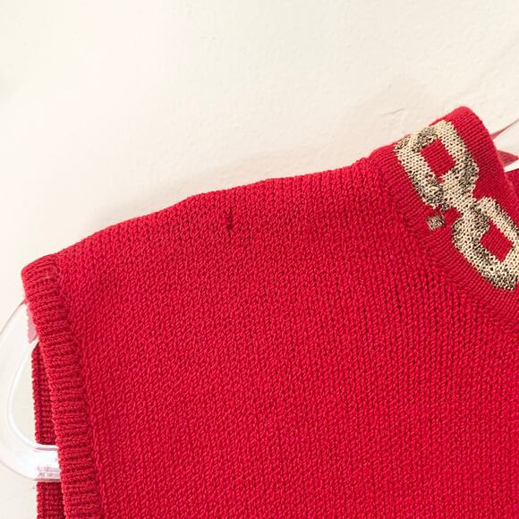 Vintage St. John Red Knit Sleeveless Sweater Tank Gold Chain Neck Medium - Picture 2 of 6